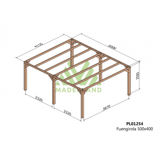 Pergola en bois autoportante - modèle FUENGIROLA - 500 x 400 cm - Maderland