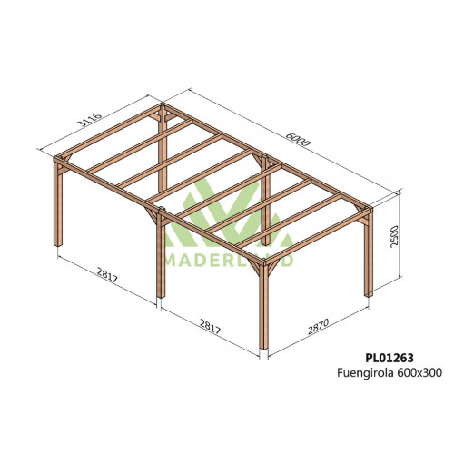 Pergola en bois autoportante - modèle FUENGIROLA - 600 x 300 cm - Maderland