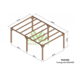 Pergola en bois autoportante - modèle FUENGIROLA - 600 x 400 cm - Maderland