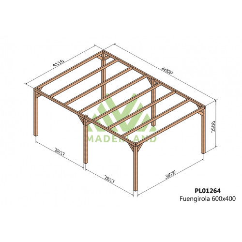 Pergola en bois autoportante - modèle FUENGIROLA - 600 x 400 cm - Maderland