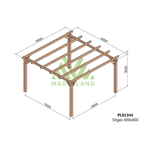 Pergola en bois autoportante - modèle SITGES - 400 x 400 cm - Maderland