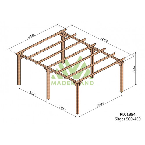 Pergola en bois autoportante - modèle SITGES - 500 x 400 cm - Maderland