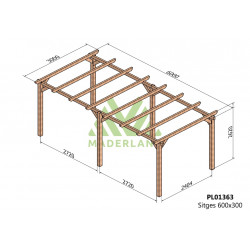 Pergola en bois autoportante - modèle SITGES - 600 x 300 cm - Maderland