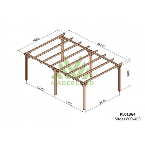 Pergola en bois autoportante - modèle SITGES - 600 x 400 cm - Maderland