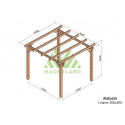 Pergola en bois autoportante - modèle LINARES - 300 x 300 cm - Maderland