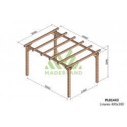 Pergola en bois autoportante - modèle LINARES - 400 x 300 cm - Maderland