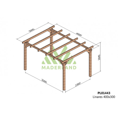 Pergola en bois autoportante - modèle LINARES - 400 x 300 cm - Maderland