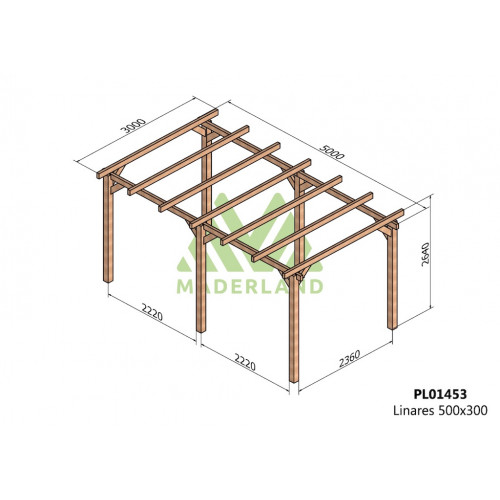 Pergola en bois autoportante - modèle LINARES - 500 x 300 cm - Maderland