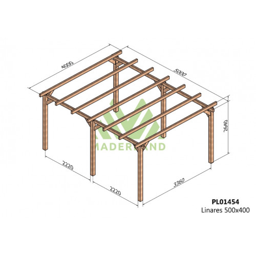 Pergola en bois autoportante - modèle LINARES - 500 x 400 cm - Maderland