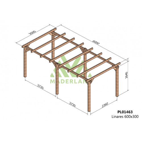 Pergola en bois autoportante - modèle LINARES - 600 x 300 cm - Maderland