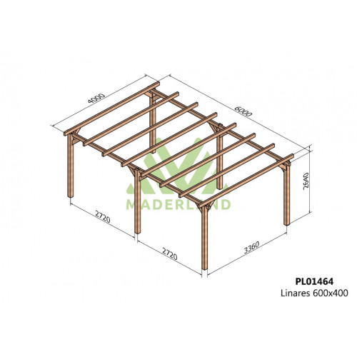 Pergola en bois autoportante - modèle LINARES - 600 x 400 cm - Maderland