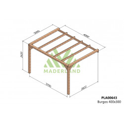 Pergola en bois adossée - modèle BURGOS - 400 x 300 cm - Maderland