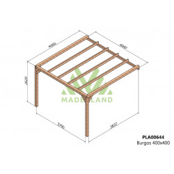 Pergola en bois adossée - modèle BURGOS - 400 x 400 cm - Maderland