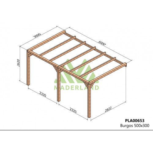 Pergola en bois adossée - modèle BURGOS - 500 x 300 cm - Maderland