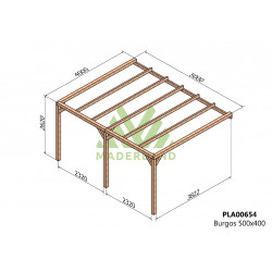 Pergola en bois adossée - modèle BURGOS - 500 x 400 cm - Maderland