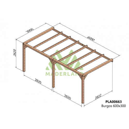 Pergola en bois adossée - modèle BURGOS - 600 x 300 cm - Maderland