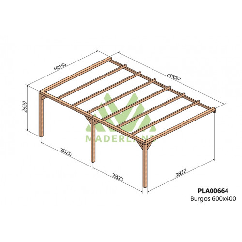 Pergola en bois adossée - modèle BURGOS - 600 x 400 cm - Maderland