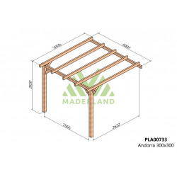 Pergola en bois adossée - modèle ANDORRA - 300 x 300 cm - Maderland