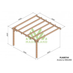 Pergola en bois adossée - modèle ANDORRA - 400 x 400 cm - Maderland