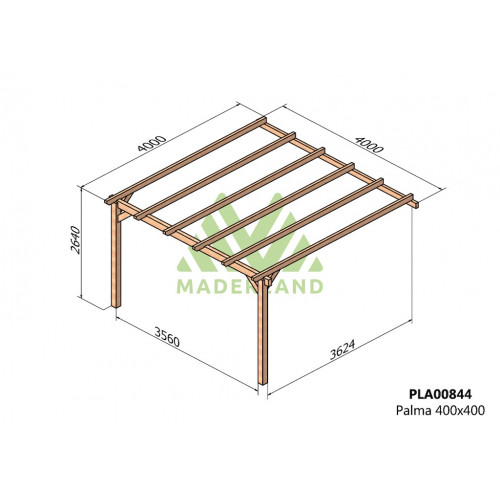 Pergola en bois adossée - modèle PALMA - 400 x 400 cm - Maderland