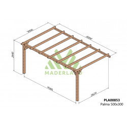 Pergola en bois adossée - modèle PALMA - 500 x 300 cm - Maderland