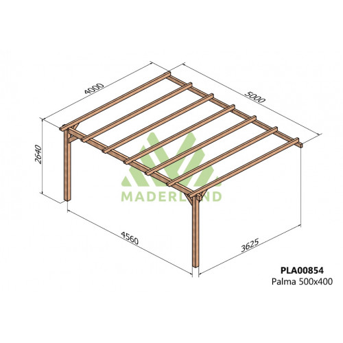 Pergola en bois adossée - modèle PALMA - 500 x 400 cm - Maderland