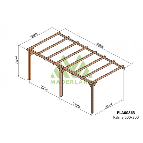 Pergola en bois adossée - modèle PALMA - 600 x 300 cm - Maderland