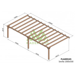 Pergola en bois adossée - modèle SEVILLA - 1000 x 500 cm - Maderland