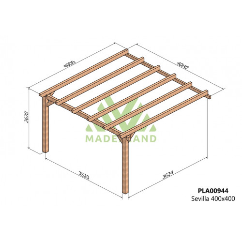 Pergola en bois adossée - modèle SEVILLA - 400 x 400 cm - Maderland