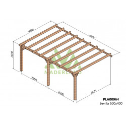 Pergola en bois adossée - modèle SEVILLA - 600 x 400 cm - Maderland