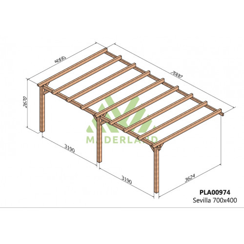 Pergola en bois adossée - modèle SEVILLA - 700 x 400 cm - Maderland