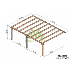 Pergola en bois adossée - modèle SEVILLA - 700 x 500 cm - Maderland