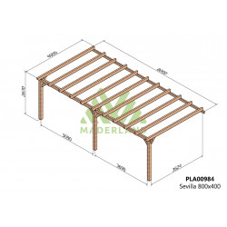 Pergola en bois adossée - modèle SEVILLA - 800 x 400 cm - Maderland