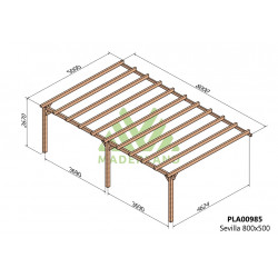 Pergola en bois adossée - modèle SEVILLA - 800 x 500 cm - Maderland