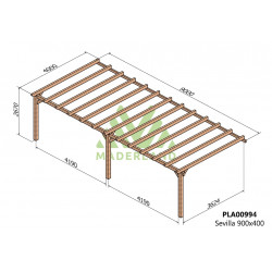 Pergola en bois adossée - modèle SEVILLA - 900 x 400 cm - Maderland