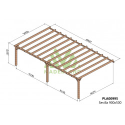 Pergola en bois adossée - modèle SEVILLA - 900 x 500 cm - Maderland