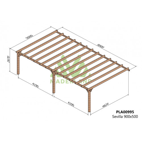 Pergola en bois adossée - modèle SEVILLA - 900 x 500 cm - Maderland