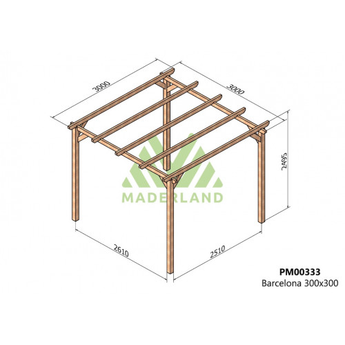 Pergola en bois autoportante - modèle BARCELONA - 300 x 300 cm - Maderland