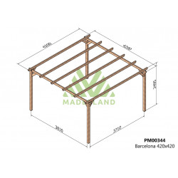 Pergola en bois autoportante - modèle BARCELONA - 420 x 420 cm - Maderland