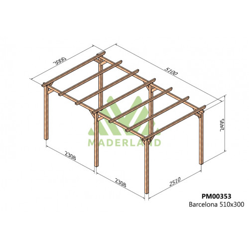 Pergola en bois autoportante - modèle BARCELONA - 510 x 300 cm - Maderland