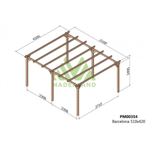 Pergola en bois autoportante - modèle BARCELONA - 510 x 420 cm - Maderland