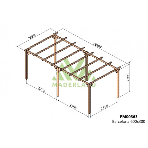 Pergola en bois autoportante - modèle BARCELONA - 600 x 300 cm - Maderland