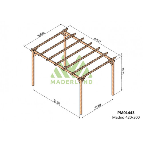 Pergola en bois autoportante - modèle MADRID - 420 x 300 cm - Maderland