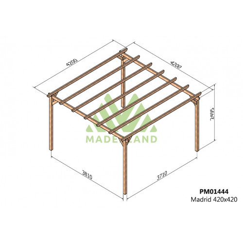 Pergola en bois autoportante - modèle MADRID - 420 x 420 cm - Maderland