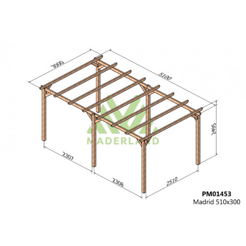 Pergola en bois autoportante - modèle MADRID - 510 x 300 cm - Maderland