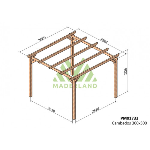 Pergola en bois autoportante - modèle CAMBADOS - 300 x 300 cm - Maderland