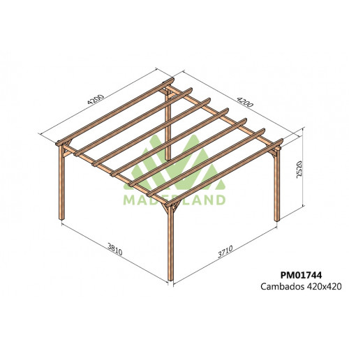 Pergola en bois autoportante - modèle CAMBADOS - 420 x 420 cm - Maderland