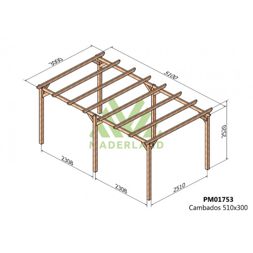 Pergola en bois autoportante - modèle CAMBADOS - 510 x 300 cm - Maderland