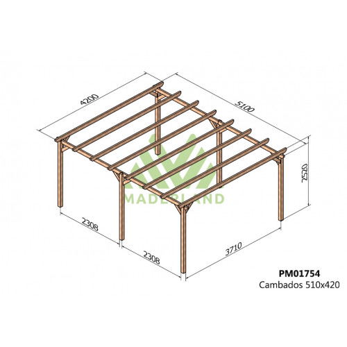 Pergola en bois autoportante - modèle CAMBADOS - 510 x 420 cm - Maderland