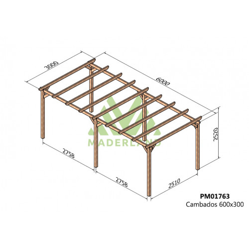 Pergola en bois autoportante - modèle CAMBADOS - 600 x 300 cm - Maderland